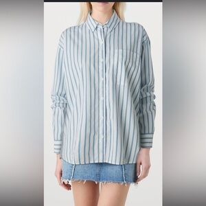 American Eagle Sm button up shirt, light blue and denim blue 100% viscose SOFT!!